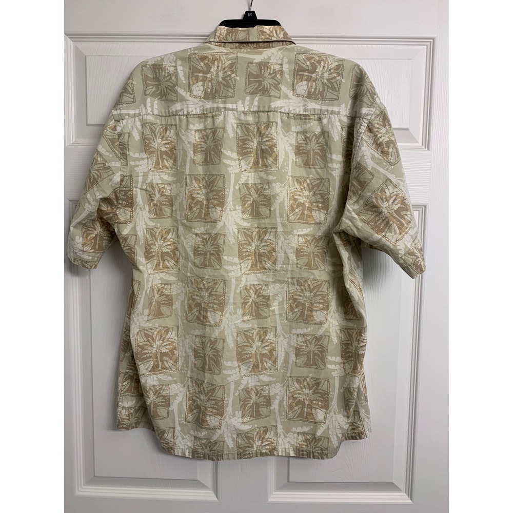 Pierre Cardin Large Tan Beige Cotton Tropical Palm Tree Short Sleeve Shirt - Picture 3 of 6